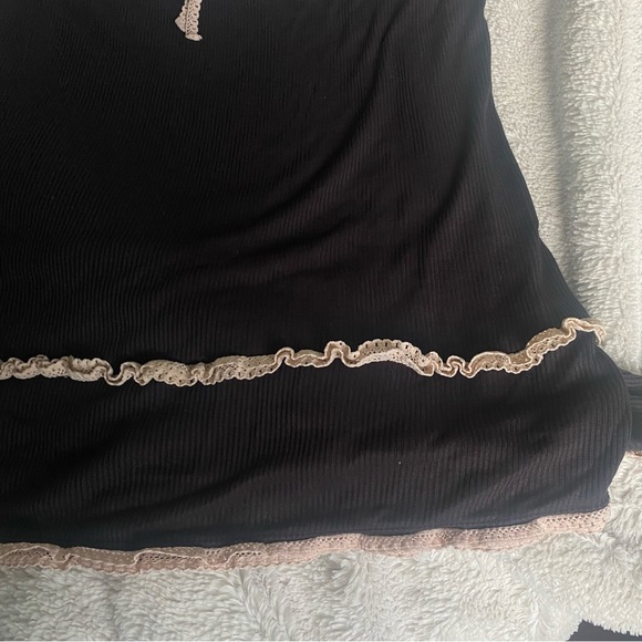 Black & cream lace n ribbed lingerie slip / sleep nightie - Picture 2 of 8